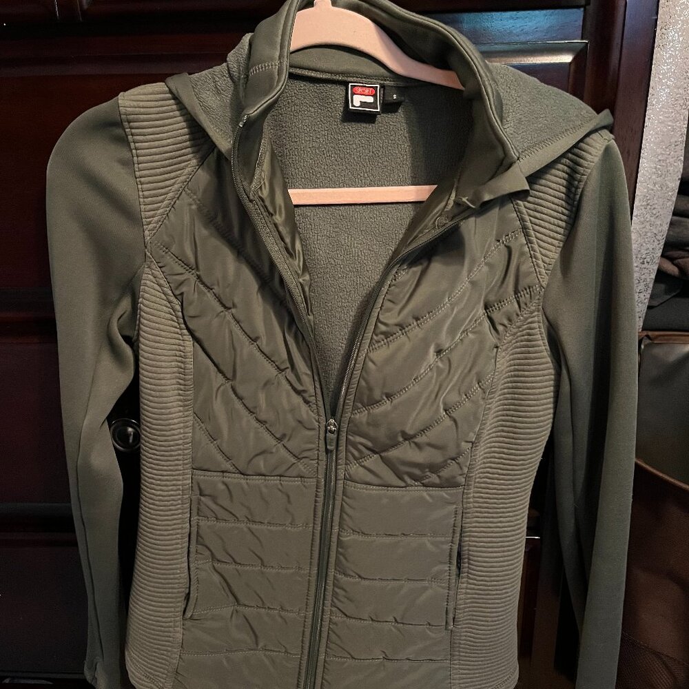 Fila Army Green Fleece Jacket with hood